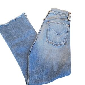 Hudson Los Angeles Holly Flare High Rise Raw Hem Jeans Medium Wash Blue Size 29